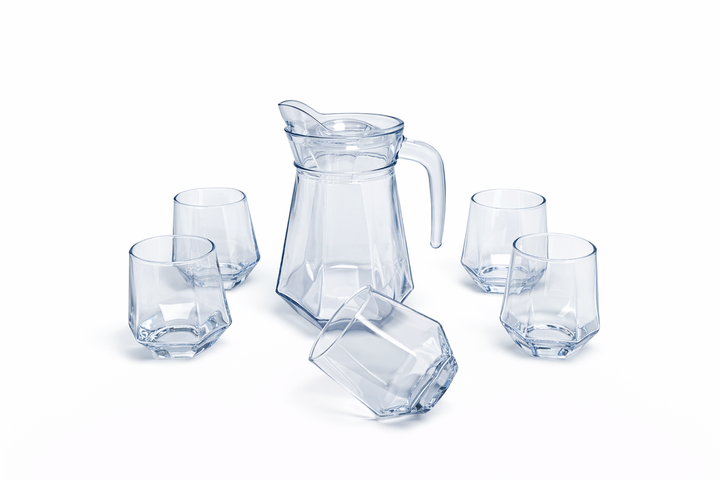 Deli Glassware - Water Jug Set with 6 Glasses 1 Jug (BLUE)
