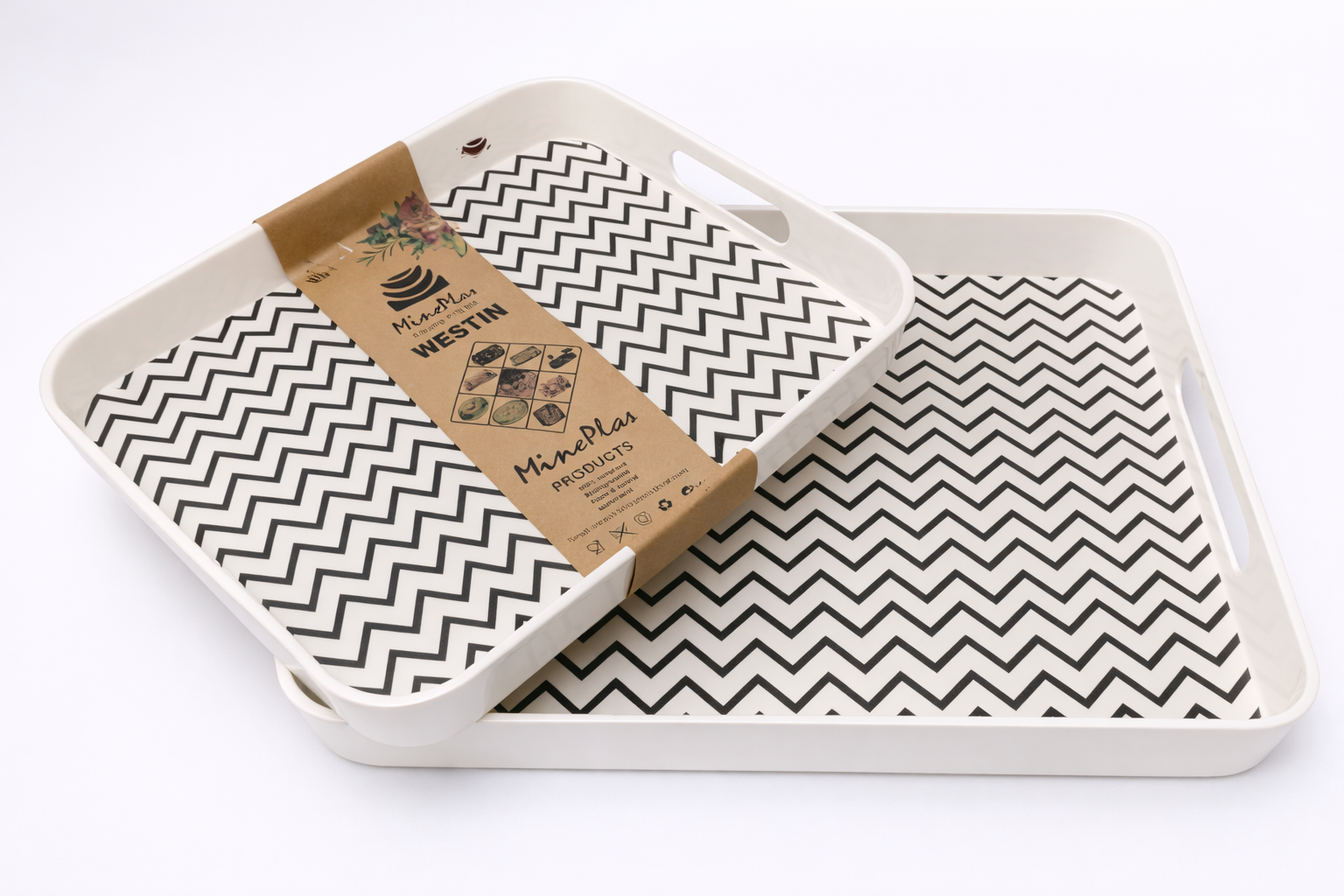 Mineplas Rectangular Serving Tray (Black & White) Design