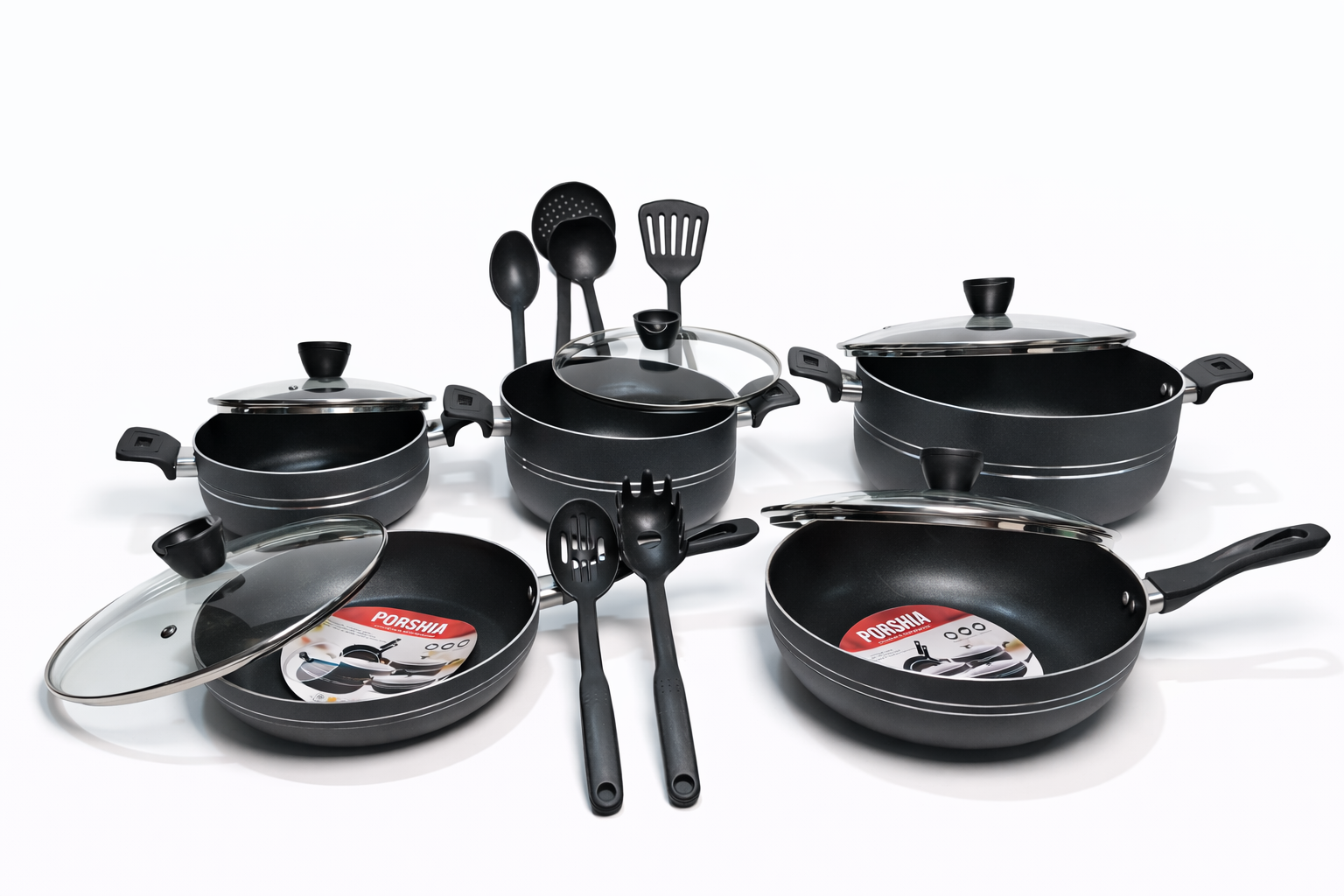 Orchard Kitchen Selection 16-Piece Non-Stick Cookware Set (Black)