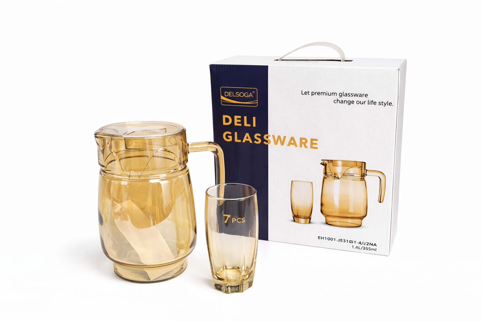 Deli Glassware - Water Jug Set with 6 Glasses 1 Jug (GOLDEN)