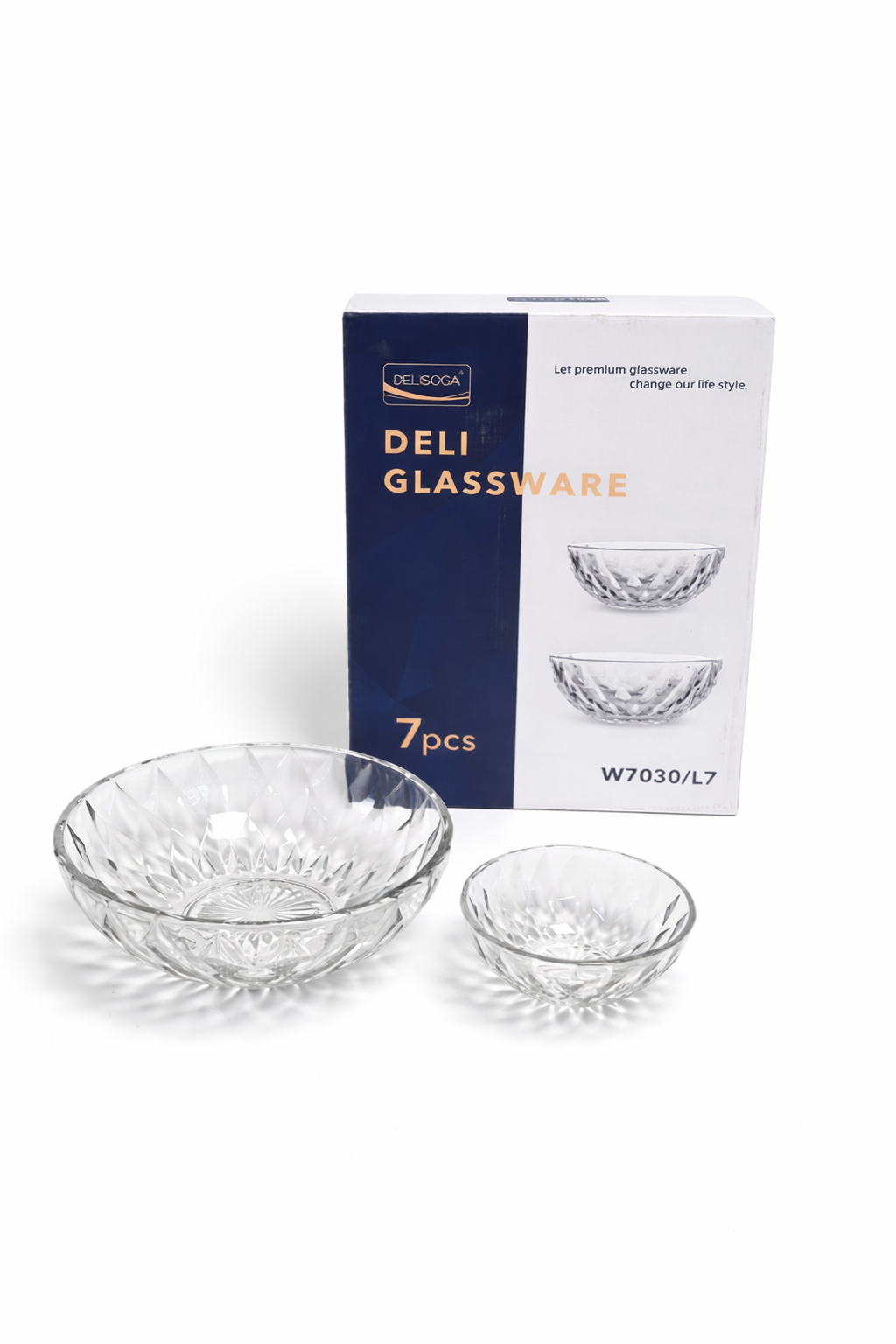 DELISOGA Crystal Textured Glass Bowl Set 7pc