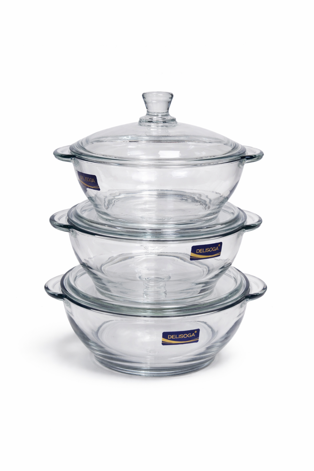 Delisoga Casserole/Donga Glass Lid Transparent SET - 3Pcs 1.5 Liter Capacity Premium Quality Imported