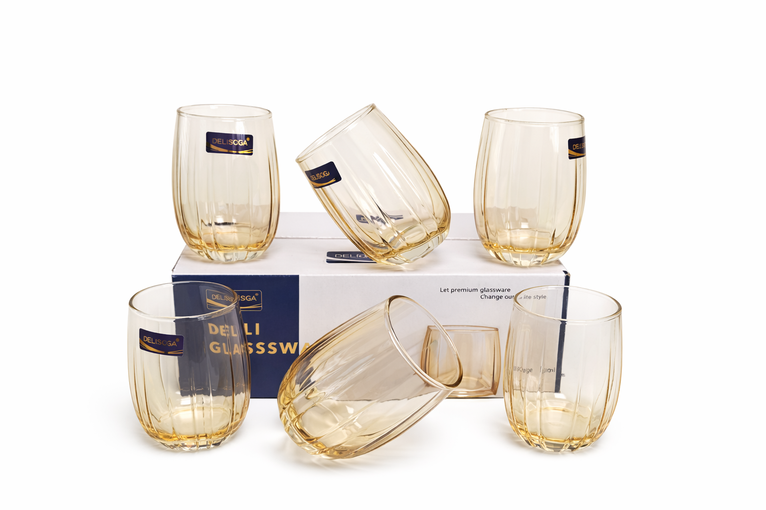 Delisoga Glass Tumbler Cup Set 6pcs (GOLDEN)