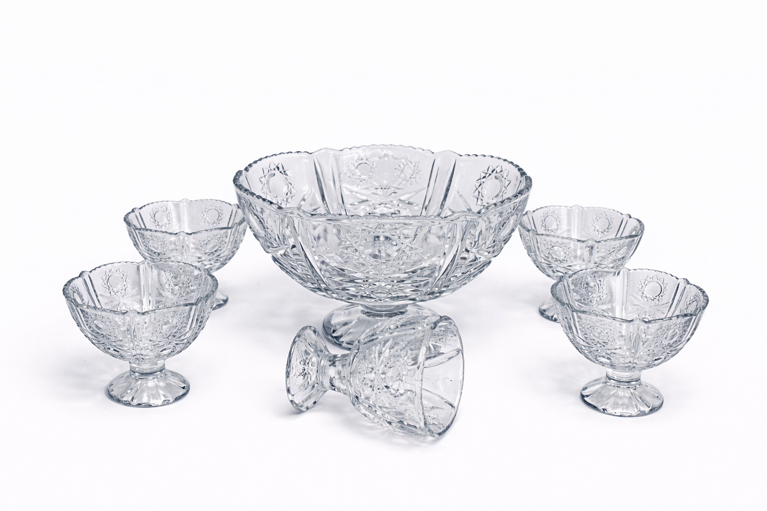 DELISOGA Glass Ice-Cream Bowls Set 7pcs 1x Large 6x Small Bowls