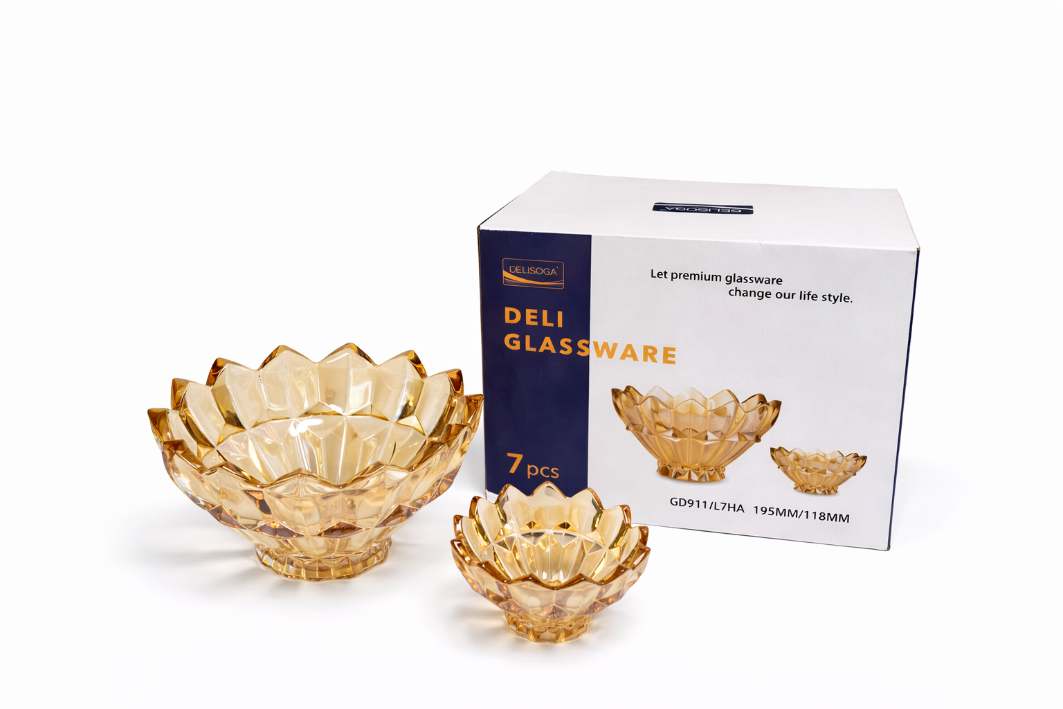 DELISOGA Textured Glass Fruit Bowl Set 7pcs (GOLDEN)