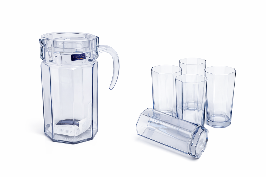 Deli Glassware - Water Jug Set with 6 Glasses 1 Jug (BLUE)