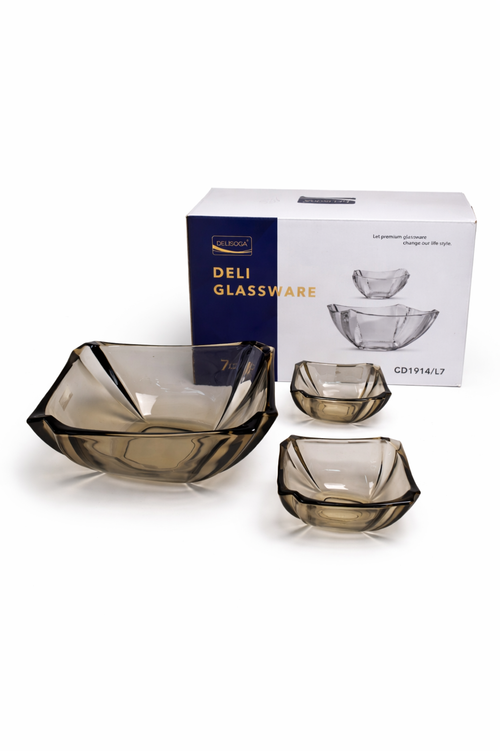 DELISOGA Brown Glass Fruit Bowl Set 7pcs