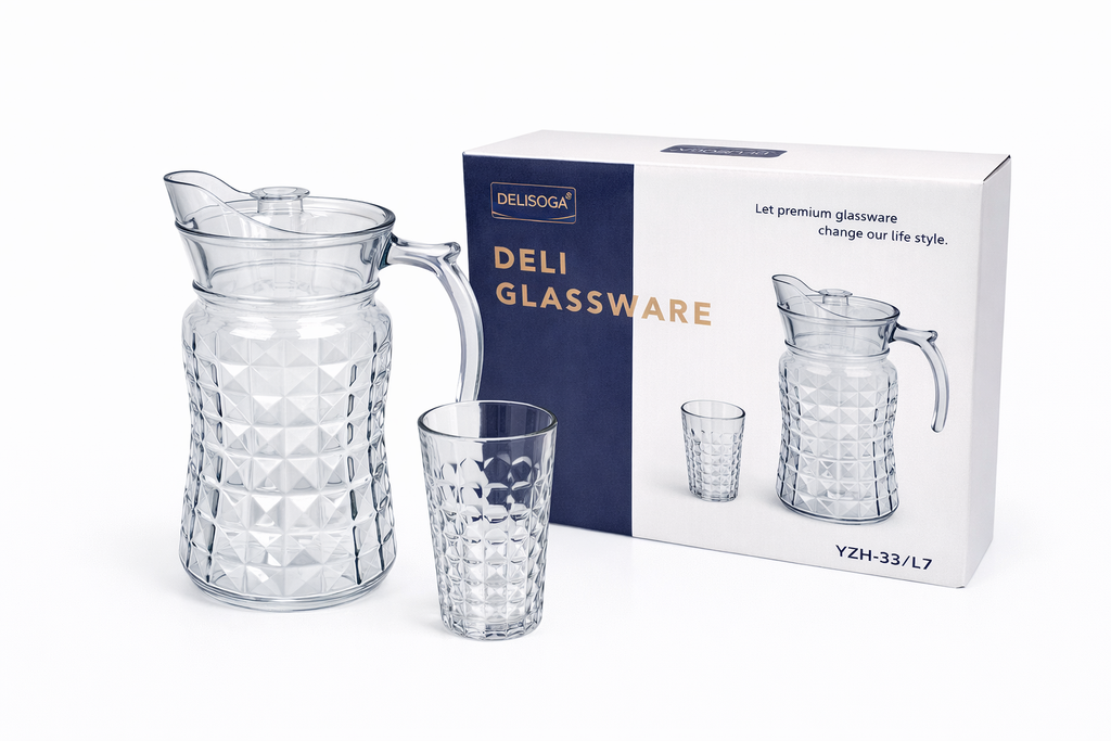 Deli Glassware - Water Jug Set with 6 Glasses 1 Jug