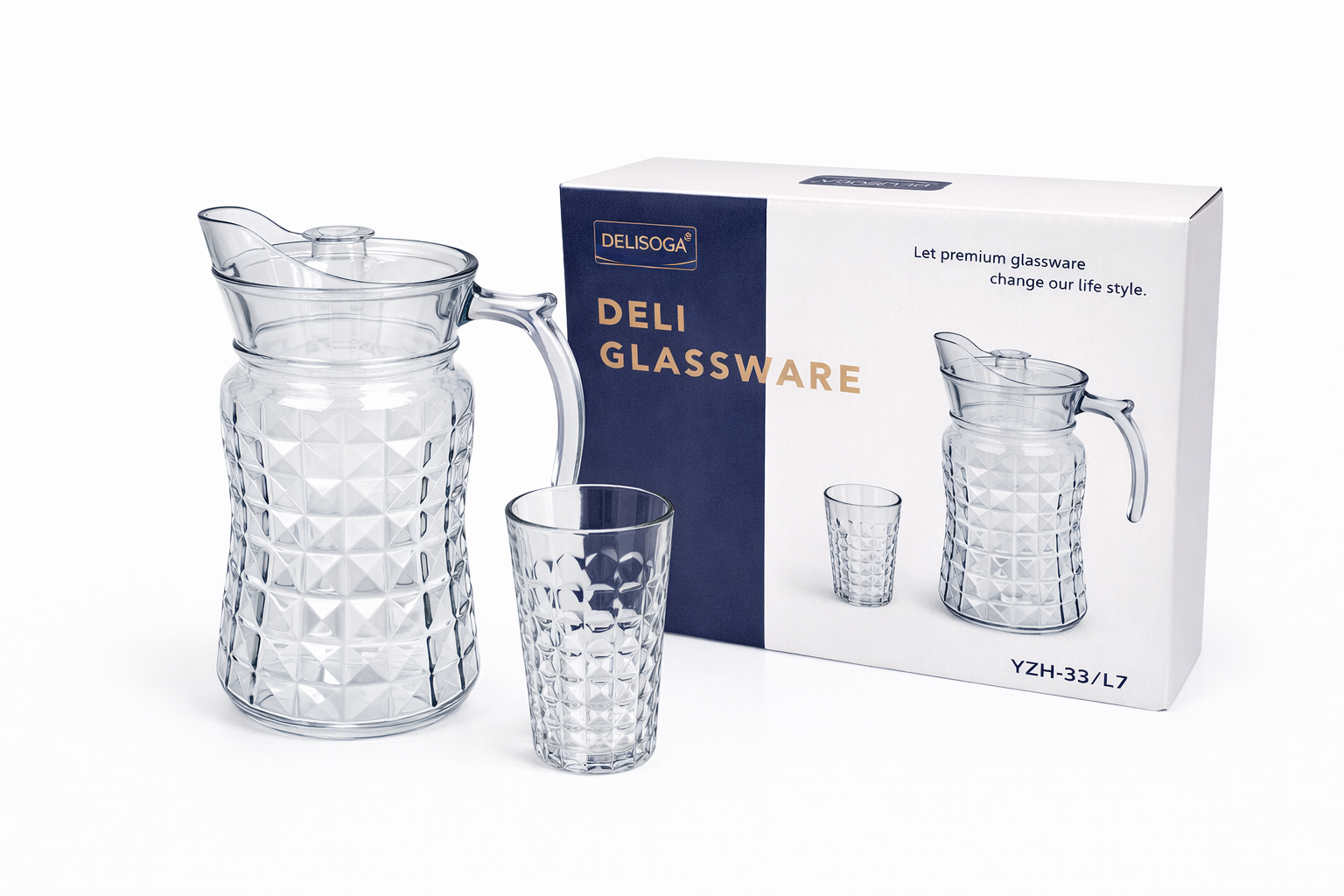 Deli Glassware - Water Jug Set with 6 Glasses 1 Jug