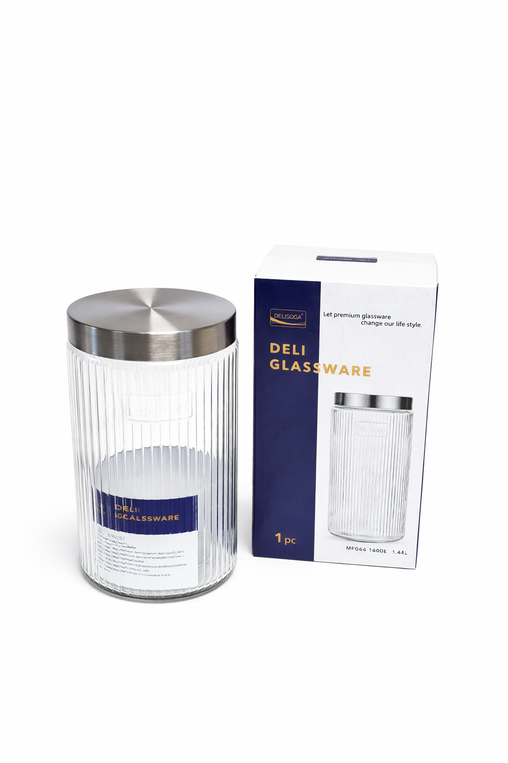 Deli Glassware Cookie Jar with Airtight Metal Lid 1.64L