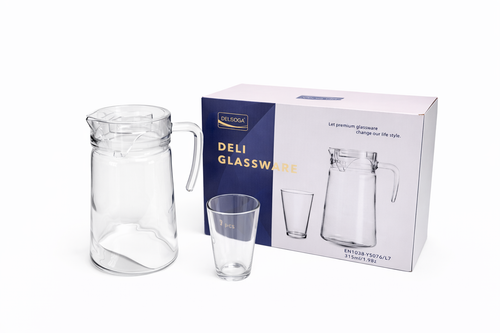 Deli Glassware - Water Jug Set with 6 Glasses 1 Jug