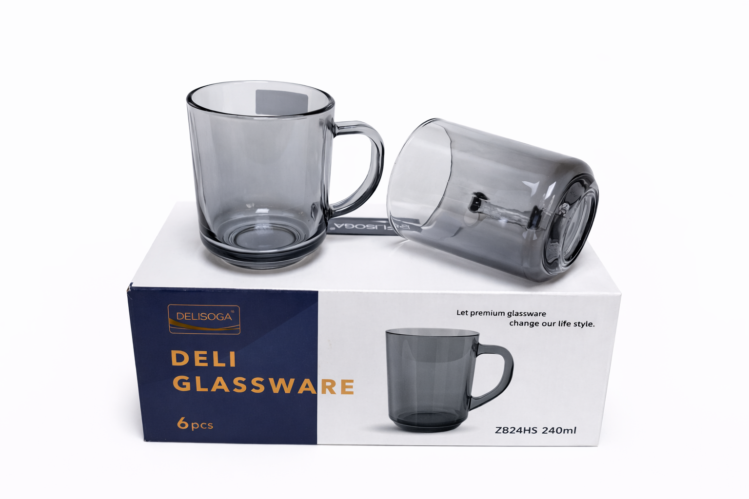Delisoga Glass Tea Cup Set 6pcs (GREY)