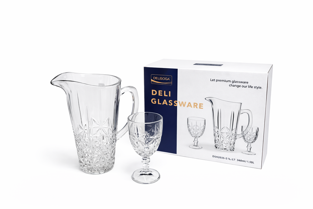 Deli Glassware - Water Jug Set with 6 Glasses 1 Jug  SKU???