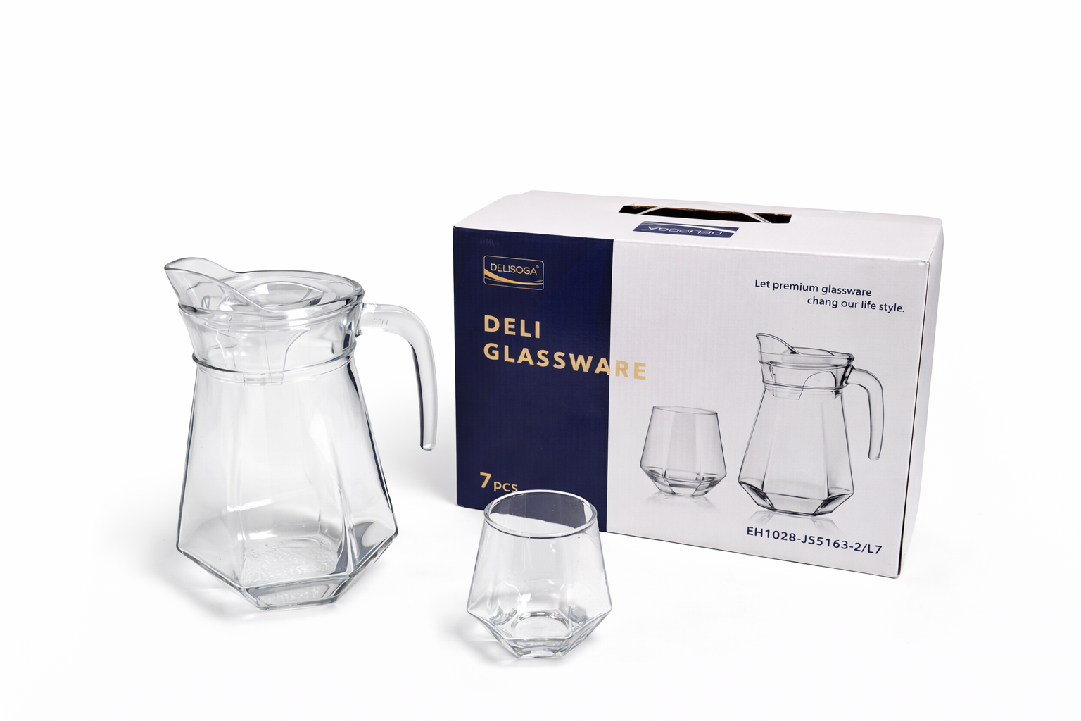 Deli Glassware - Water Jug Set with 6 Glasses 1 Jug