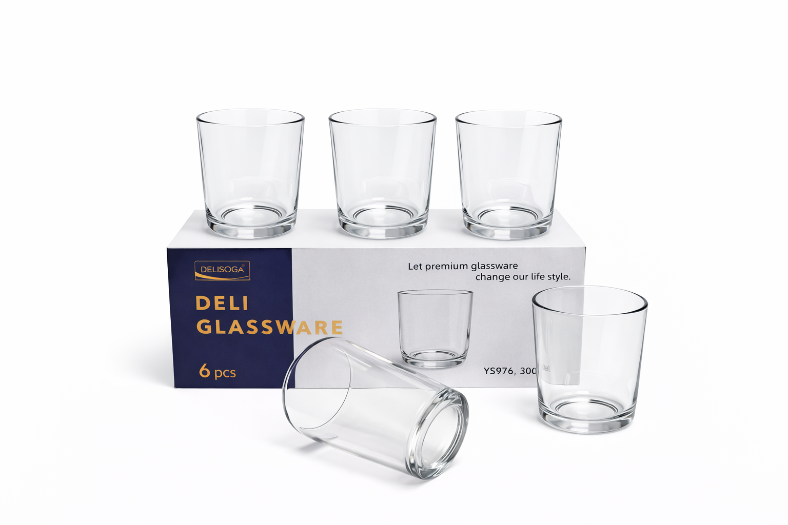 Delisoga Glass Tumbler Cup Set 6pcs