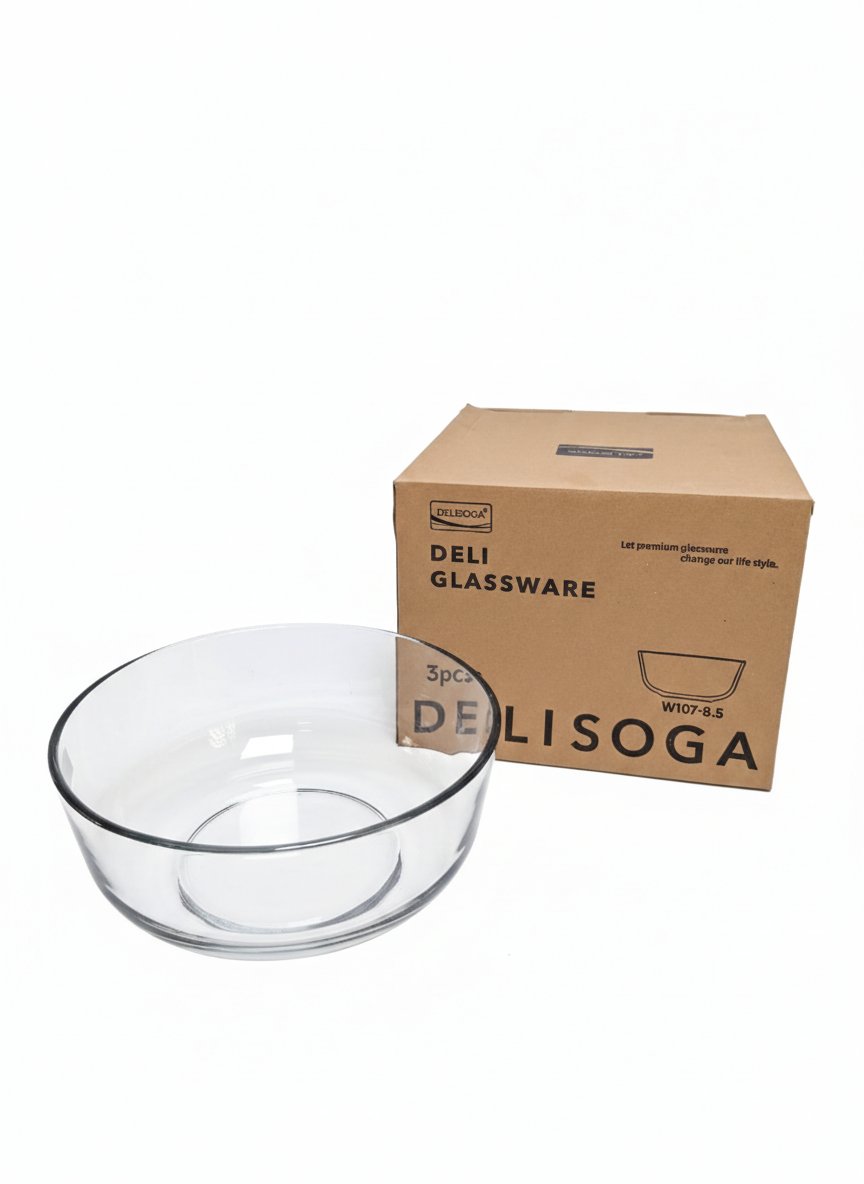 Delisoga Glass Transparent large Bowl Set – 3pc