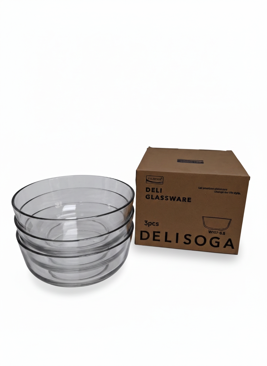 Delisoga Glass Transparent large Bowl Set – 3pc