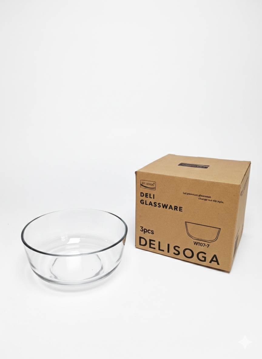 Delisoga Glass Transparent Medium Bowl Set – 3pc