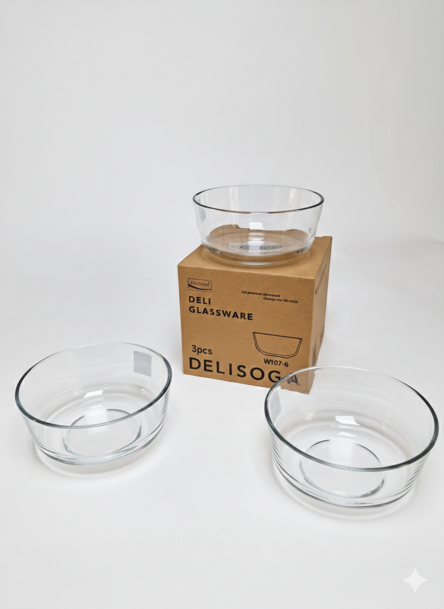 Delisoga Glass Transparent small Bowl Set – 3pc 147mm
