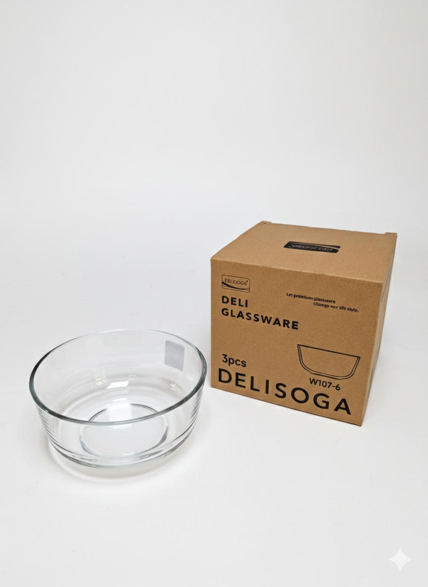 Delisoga Glass Transparent small Bowl Set – 3pc 147mm