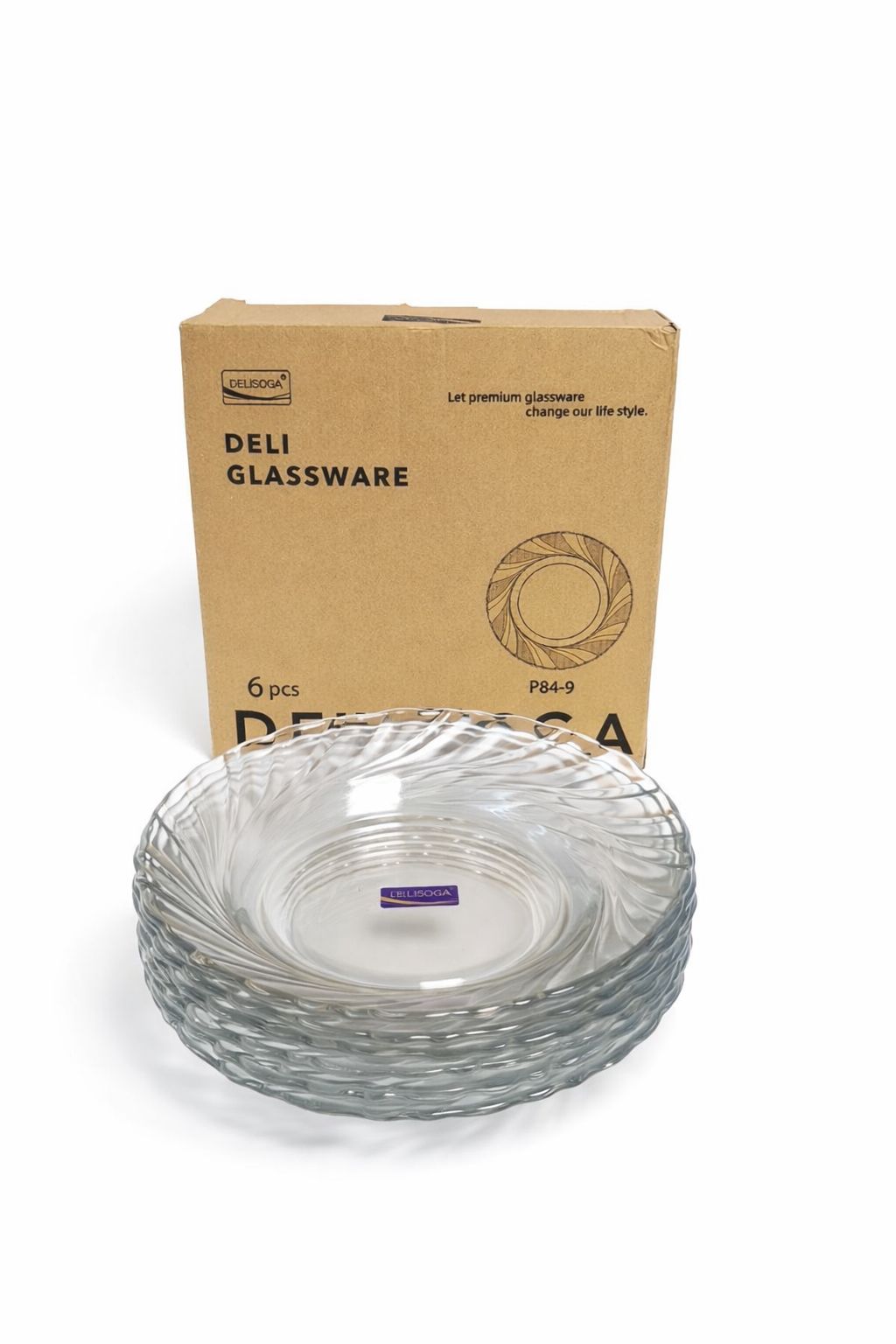 Delisoga Transparent All Purpose Glass SOUP PLATE 8" - 6pcs