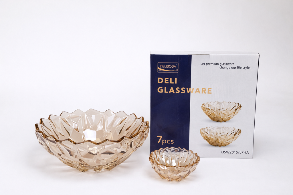 Amber crystal bowl set 7pc