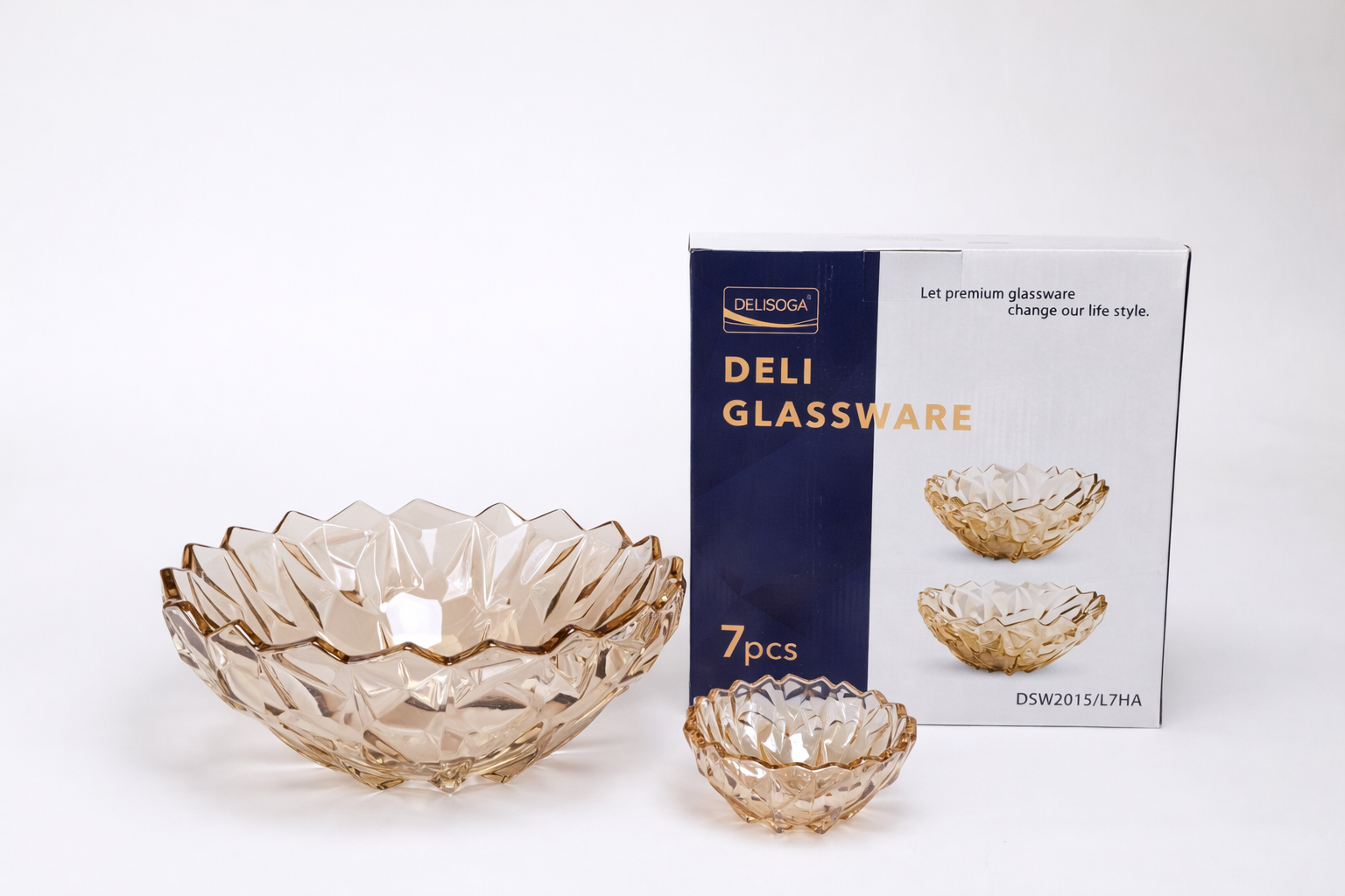 Amber crystal bowl set 7pc