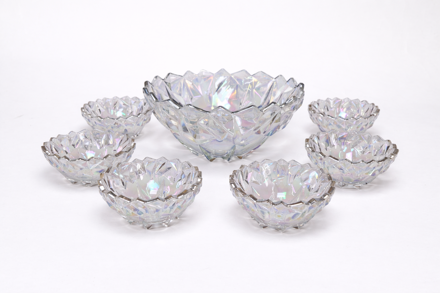 Iridescent crystal bowl set 7pc