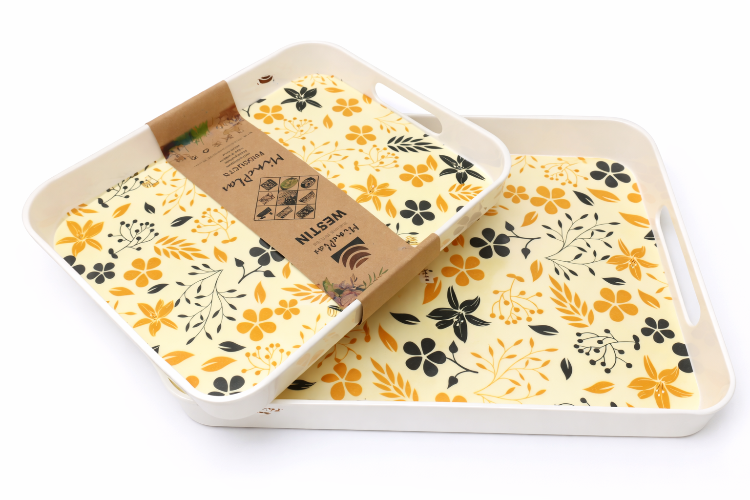 Mineplas Floral Rectangular Serving Tray (Soft Cream)